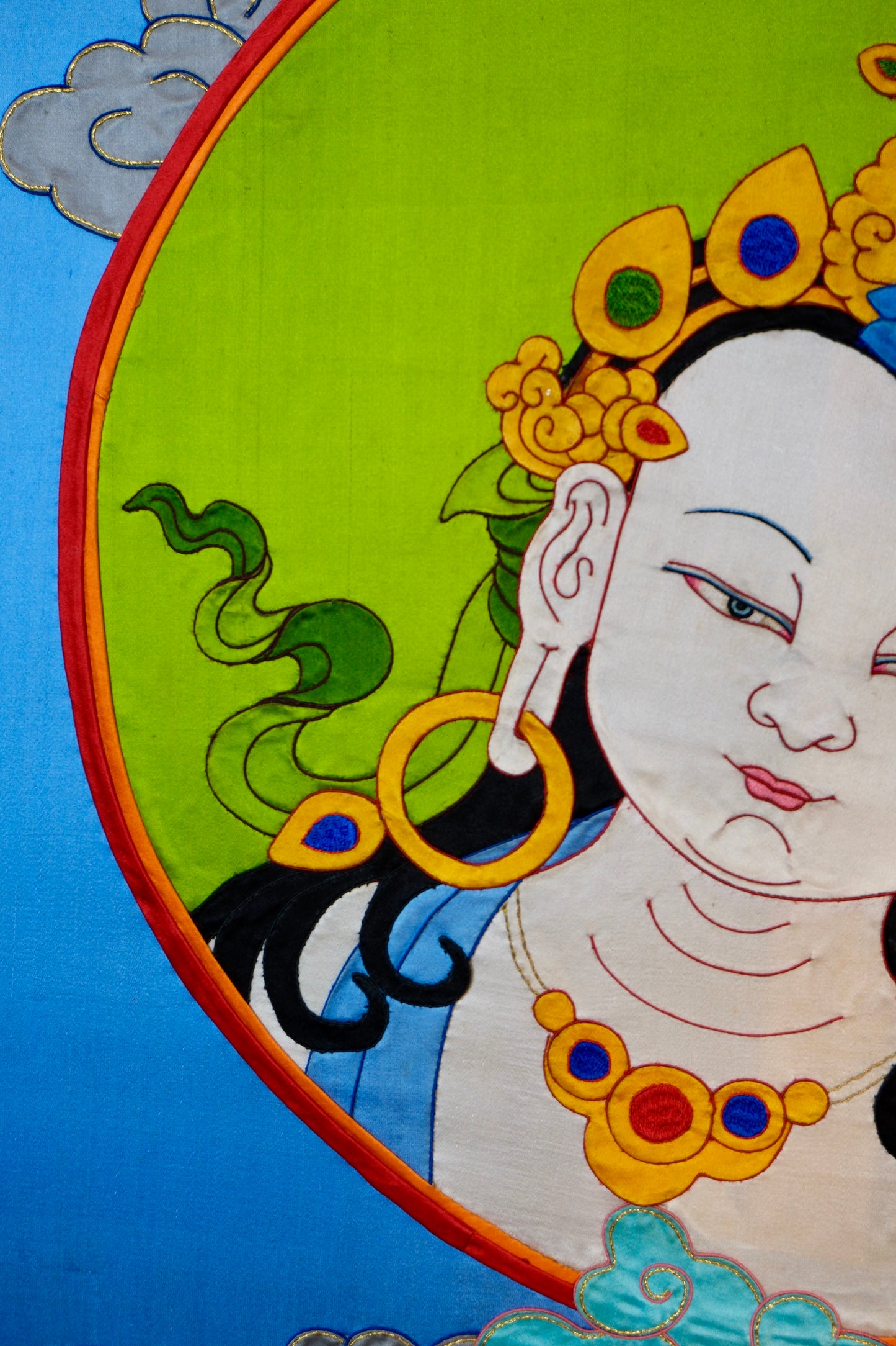 Vajrasattva — Silk Appliqué Thangka
