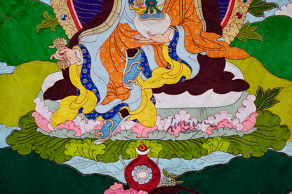 Guru Rinpoche — Silk Appliqué Thangka