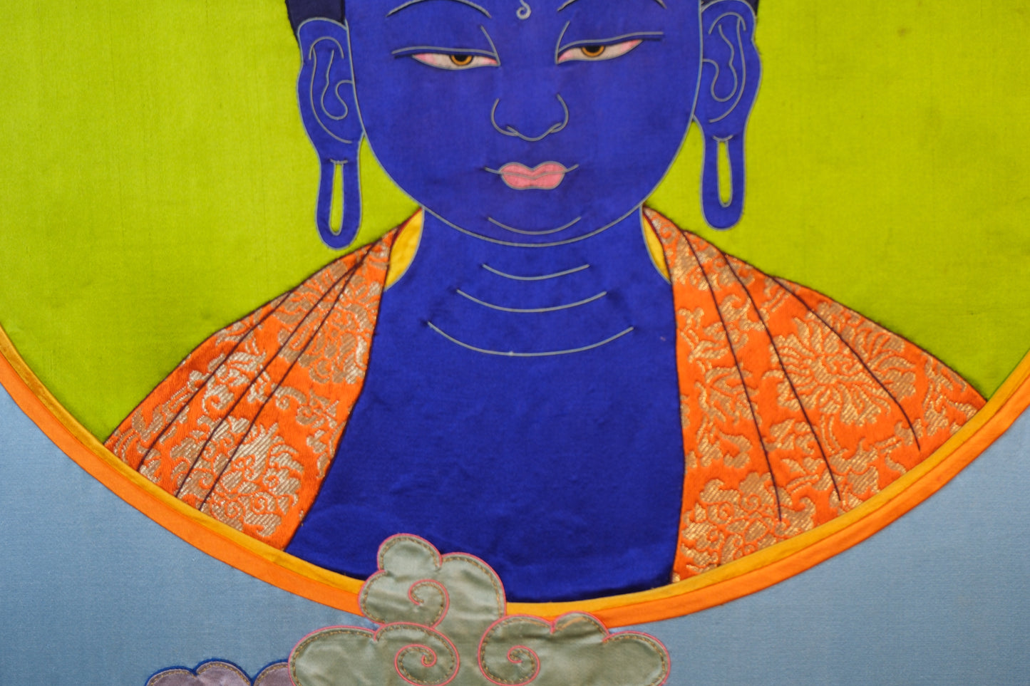 Medicine Buddha — Silk Appliqué Thangka