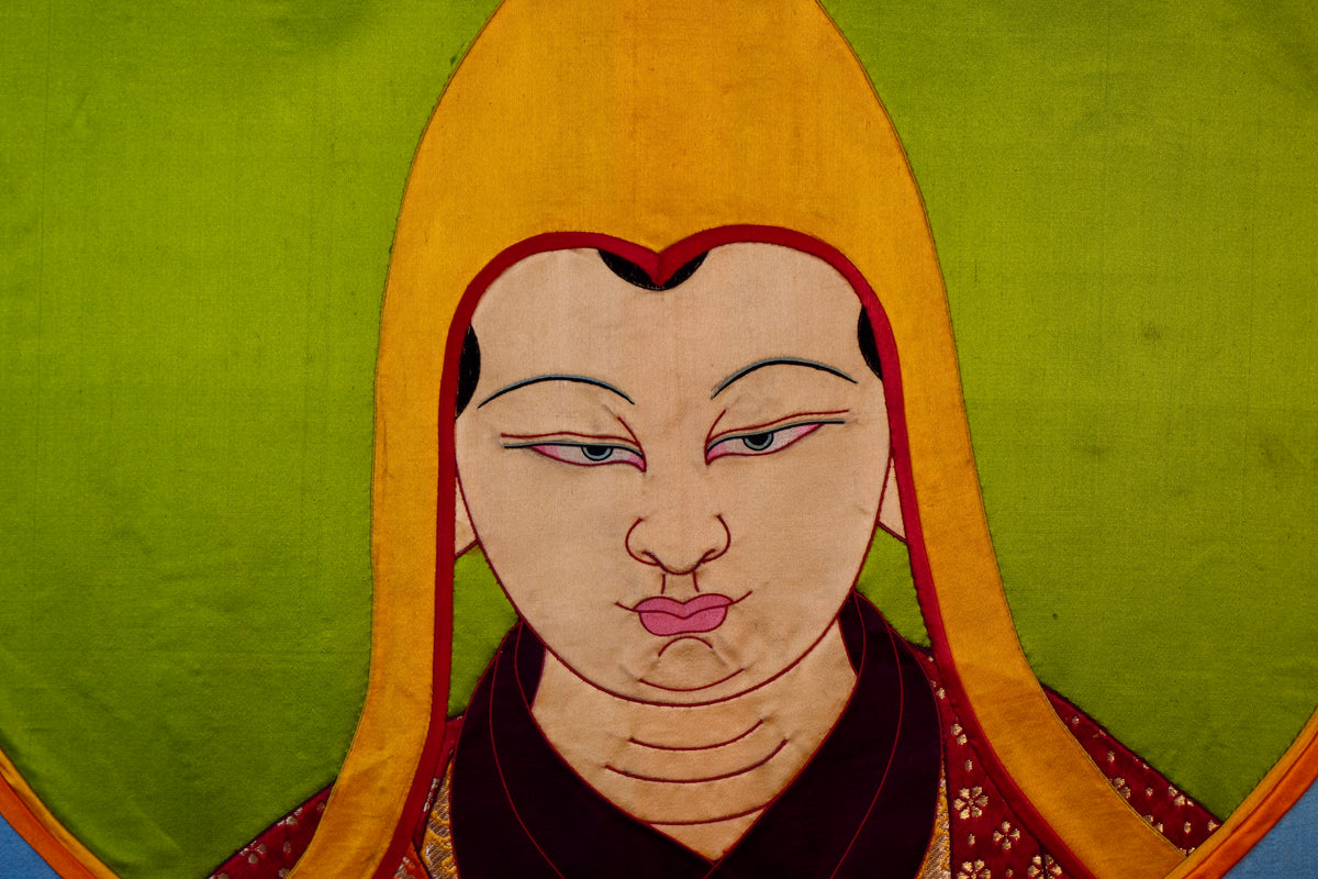 Tsongkhapa — Silk Appliqué Thangka