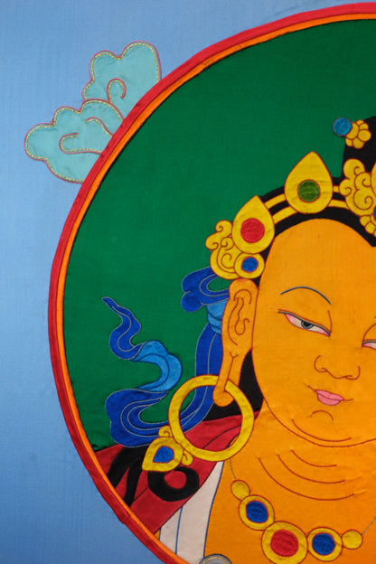 Manjushri — Silk Appliqué Thangka