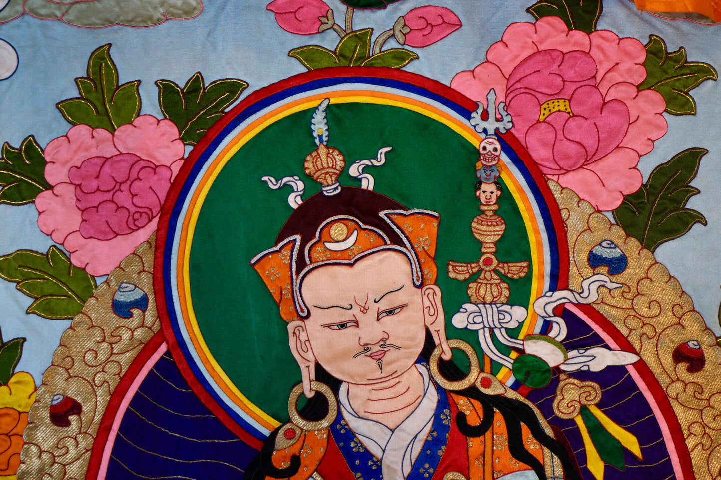 Guru Rinpoche — Silk Appliqué Thangka