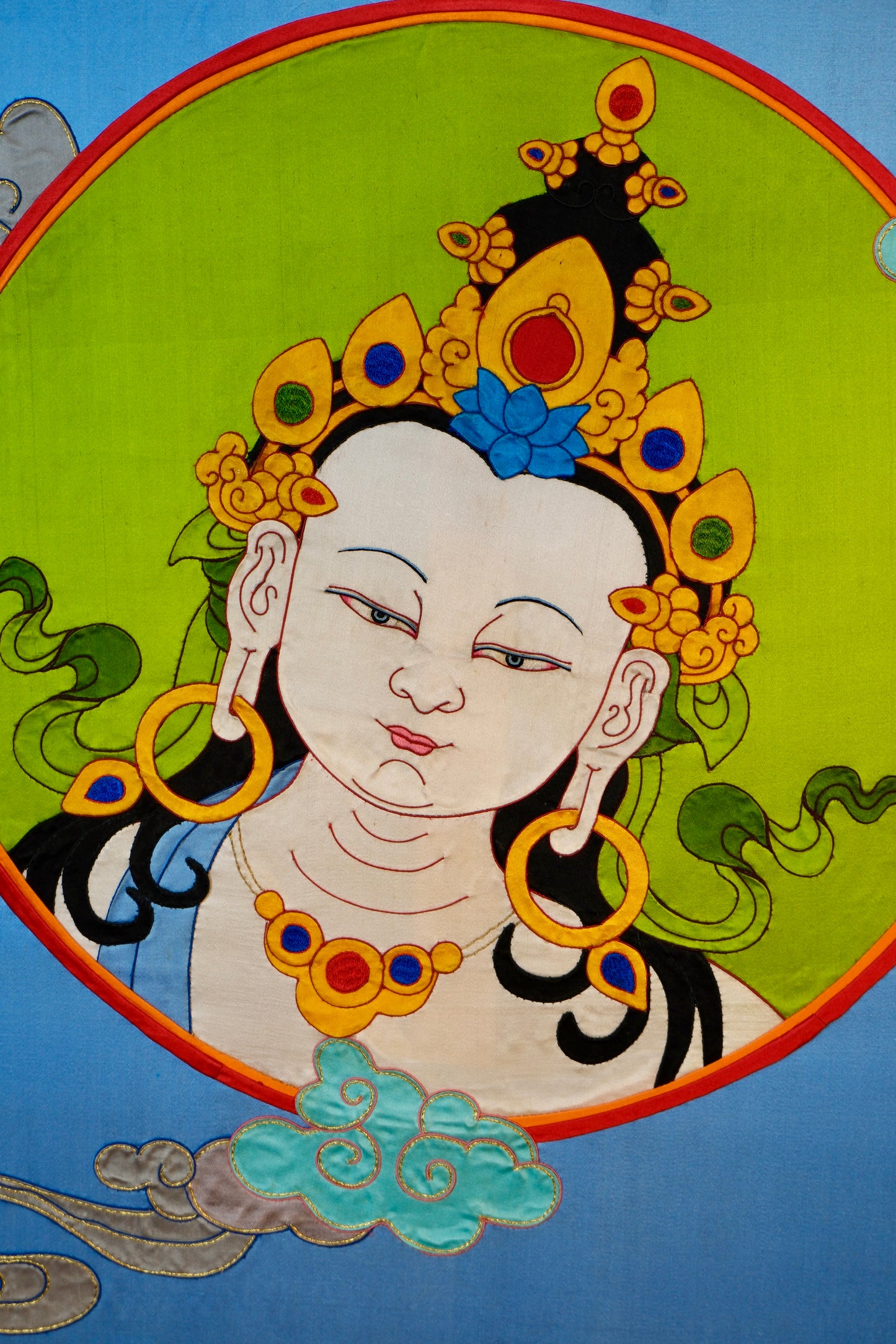 Vajrasattva — Silk Appliqué Thangka