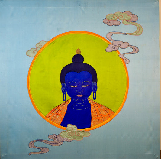 Medicine Buddha — Silk Appliqué Thangka