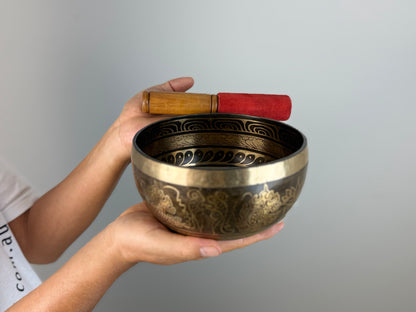 Ornamental Hand-Beaten Tibetan Singing Bowl – C4 & F6 | SB-029