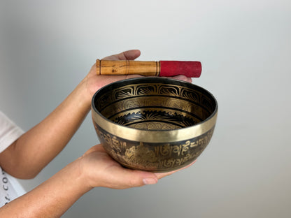 Mantra-Engraved Hand-Beaten Tibetan Singing Bowl – A♯3 & D♯6 | SB-023