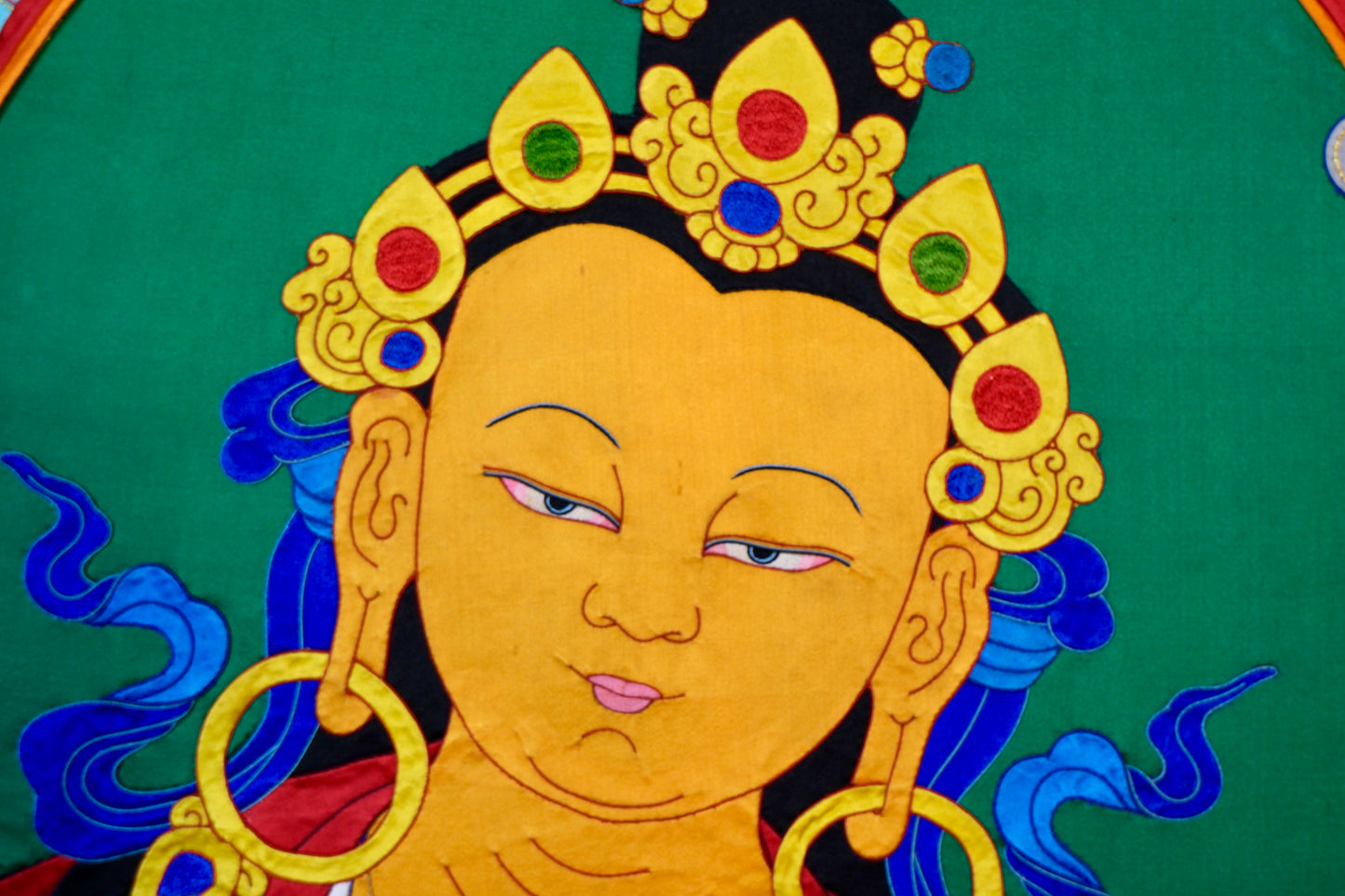 Manjushri — Silk Appliqué Thangka