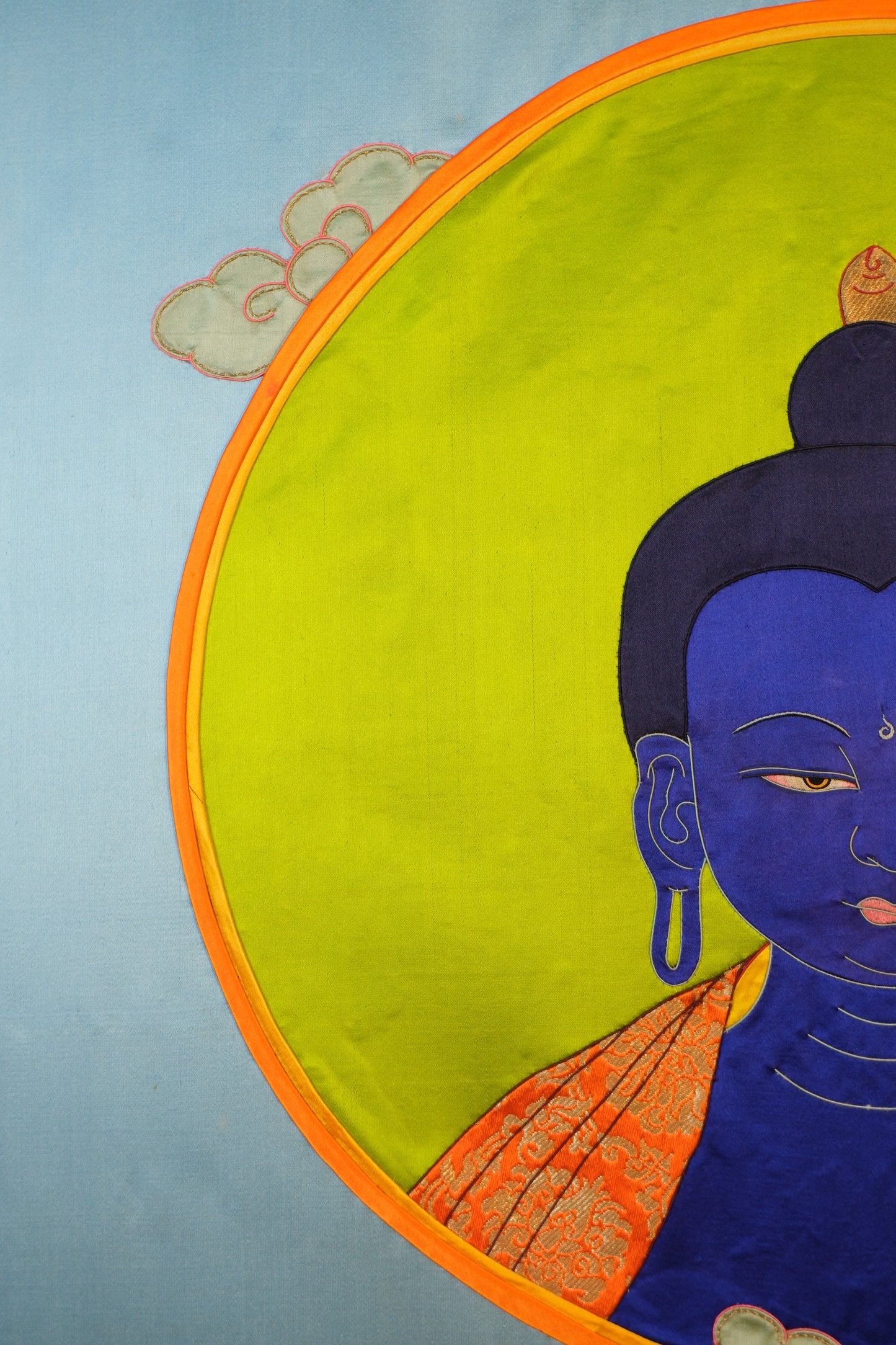 Medicine Buddha — Silk Appliqué Thangka