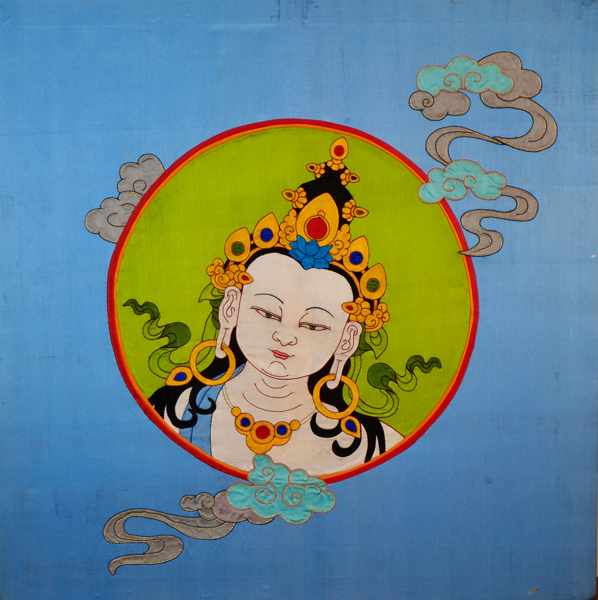 Vajrasattva — Silk Appliqué Thangka