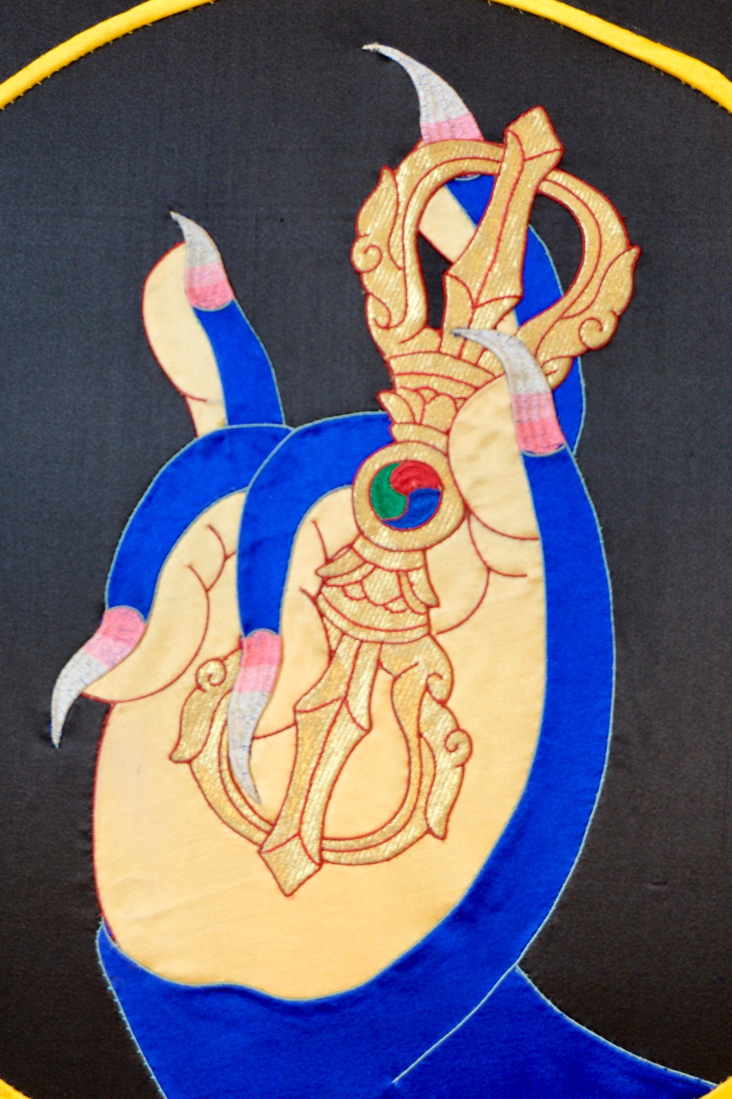 Karana Mudra — Silk Appliqué Thangka