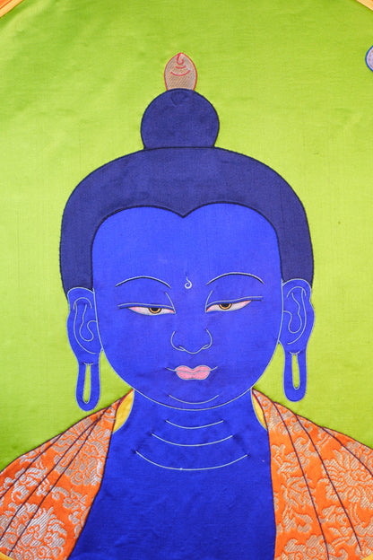 Medicine Buddha — Silk Appliqué Thangka