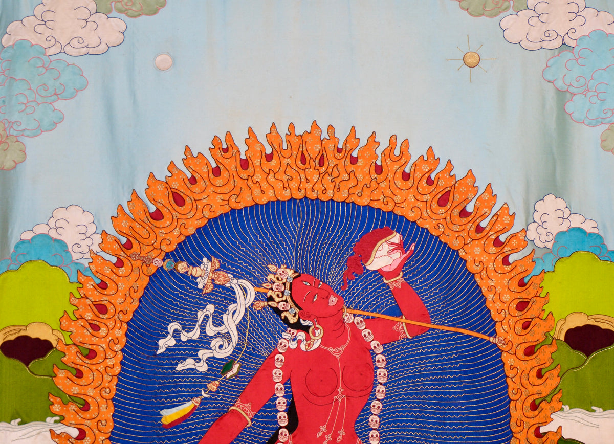Vajrayogini — Silk Appliqué Thangka