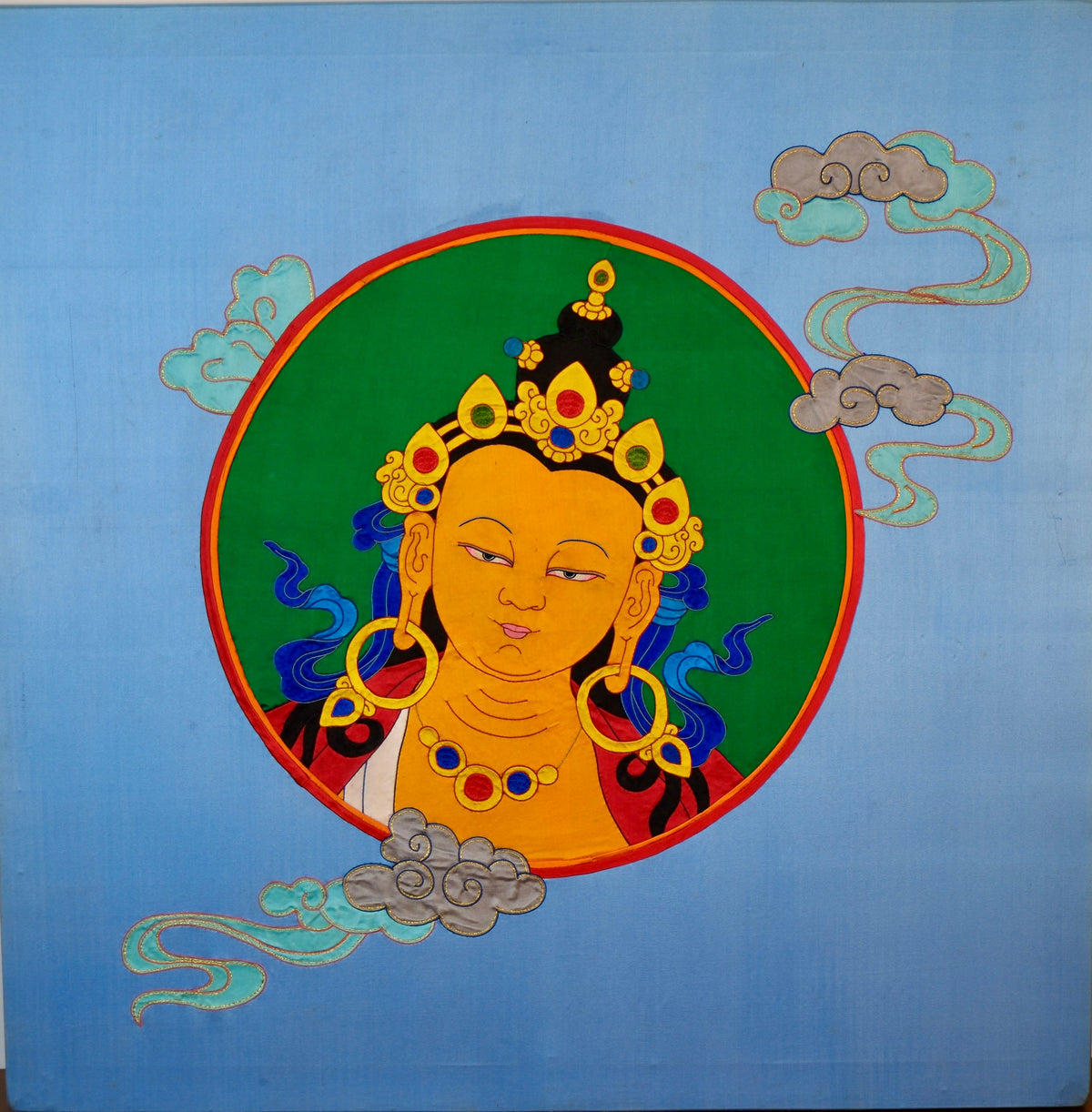 Manjushri — Silk Appliqué Thangka