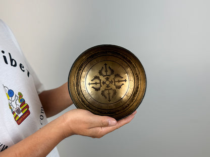 Mantra-Engraved Hand-Beaten Tibetan Singing Bowl – A♯3 & D♯6 | SB-023