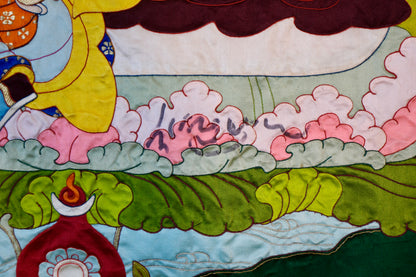 Guru Rinpoche — Silk Appliqué Thangka