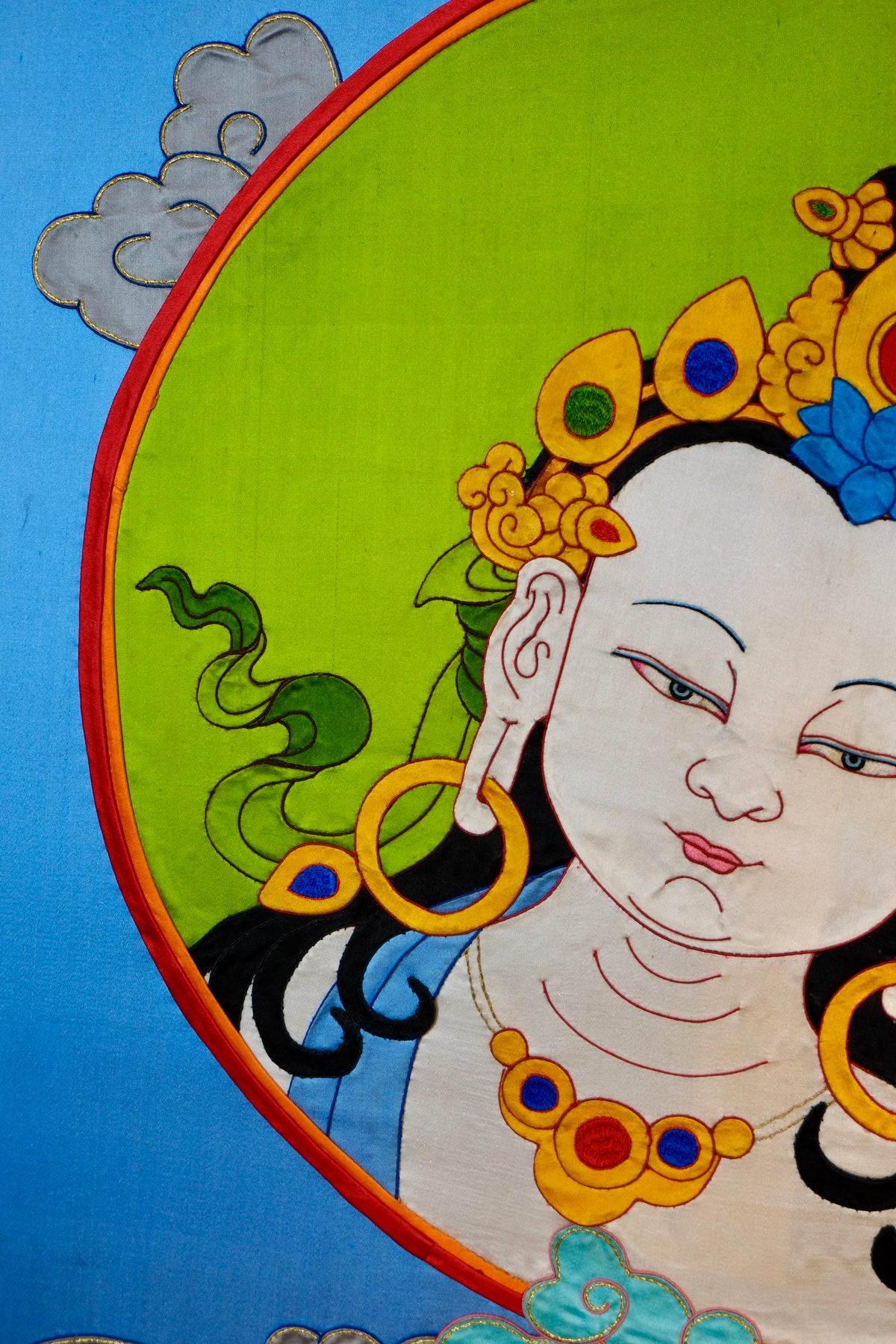 Vajrasattva — Silk Appliqué Thangka