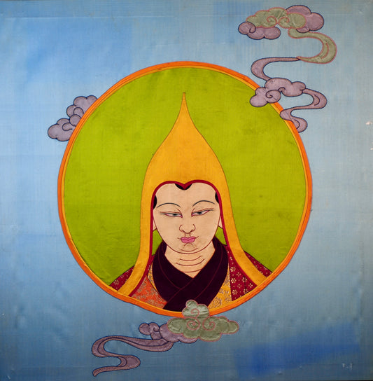 Tsongkhapa — Silk Appliqué Thangka