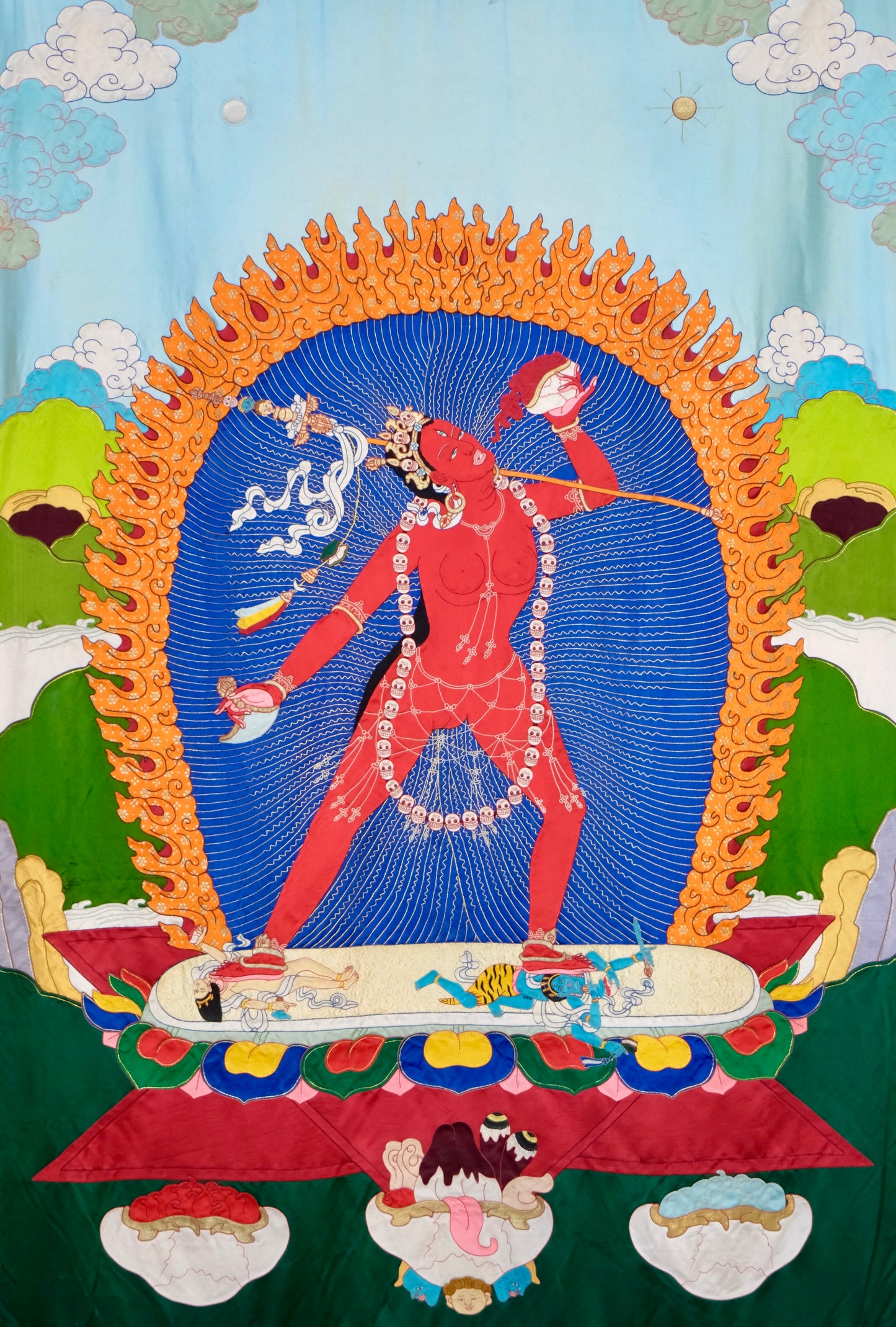 Vajrayogini — Silk Appliqué Thangka