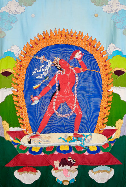 Vajrayogini — Silk Appliqué Thangka
