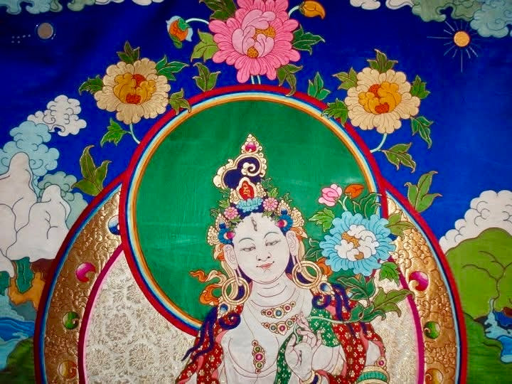 White Tara Silk Appliqué Thangka