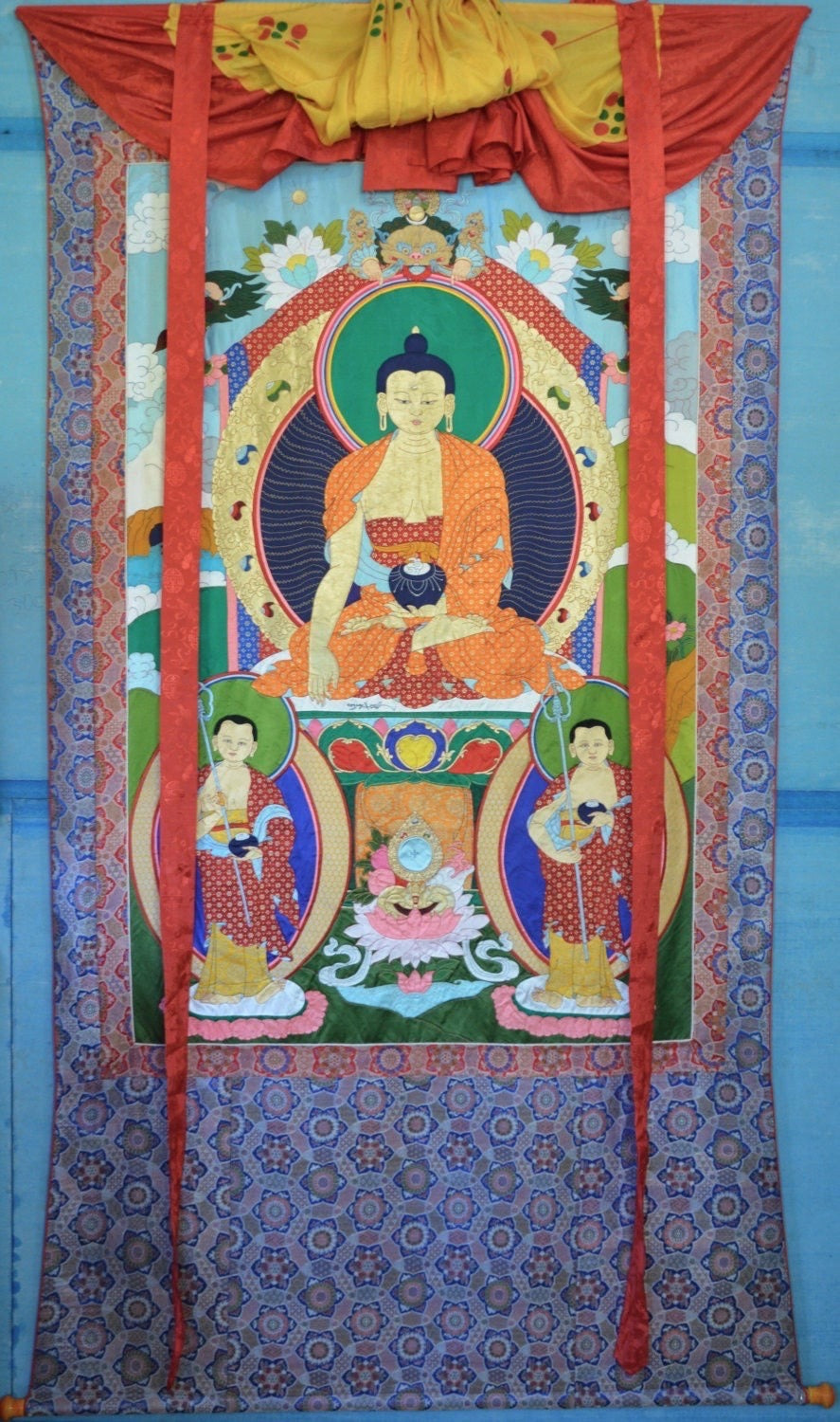 Shakyamuni Buddha Silk Applique Thangka
