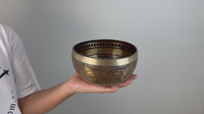 Chakra-Motif Hand-Beaten Tibetan Singing Bowl – B3 & E6 | SB-021