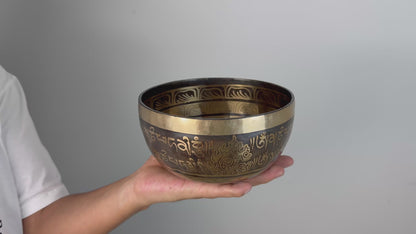 Mantra-Engraved Hand-Beaten Tibetan Singing Bowl – A♯3 & D♯6 | SB-023