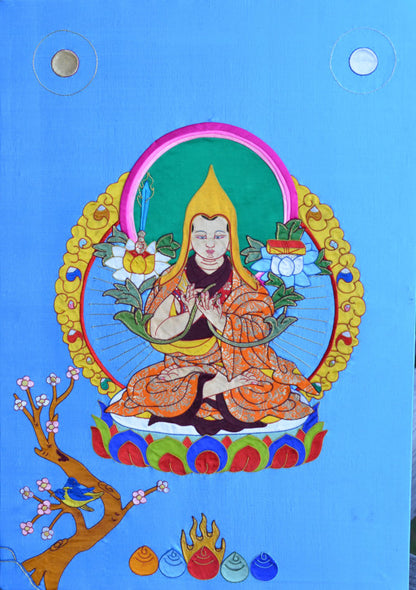 Tsongkhapa — Silk Appliqué Thangka