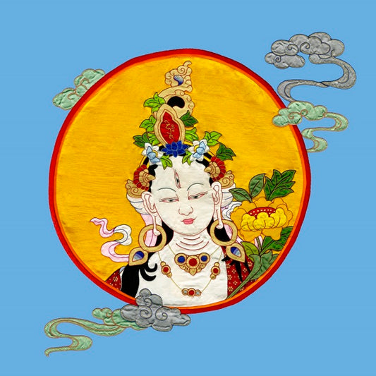 White Tara Thangka (Blue Background)