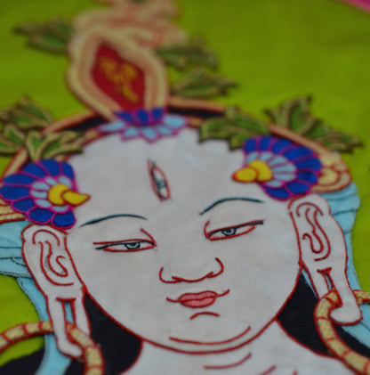 White Tara — Silk Appliqué Thangka